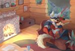 2014 anthro bench black_nose black_whiskers brown_body brown_fur brown_nose chest_(container) coffee_table container cuddling cup darmp detailed_background digital_media_(artwork) digital_painting_(artwork) duo ear_tuft eye_contact feet fire fireplace floor fur furniture grey_body grey_fur grin hindpaw houseplant hug hugging_another inside log_cabin looking_at_another male male/male mammal mantlepiece nude on_bench one_eye_closed open_mouth open_smile painting_(artwork) paws procyonid raccoon raining rodent rug sciurid shaded smile soles table tail tan_body tan_fur tree_squirrel tuft wall_art whiskers window wood wood_floor yellow_eyes