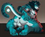0gimetrixz0 absurd_res anthro anus arm_tuft backsack balls beard big_butt big_penis blue_body blue_fur butt elbow_tuft facial_hair felid foreskin fur genitals hi_res humanoid_genitalia humanoid_penis looking_at_viewer looking_back looking_back_at_viewer male mammal mane muscular muscular_anthro muscular_male nude_male pantherine penis solo striped_body striped_fur stripes tiger tuft
