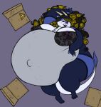 absurd_res anthro arm_warmers armwear black_hair bloated box cheek_bulge chubby_cheeks clothing container curvy_figure deep_navel dragon eyeshadow female gem hair hi_res horn huge_hair legwear lingerie lipstick lying makeup morbidly_obese multicolored_hair mythological_creature mythological_scalie mythology navel obese on_back overweight pearl_(gem) pizza_box ribbons scalie solo stockings stuffing swissy tail thetunafish thick_thighs translucent translucent_clothing two_tone_hair voluptuous