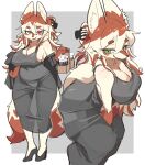 2026 absurd_res accessory alternate_version_at_source anthro arm_tuft bangs bedroom_eyes beverage big_breasts black_clothing black_dress breasts brown_body brown_fur brown_hair canid canine cleavage clothed clothed_anthro clothed_female clothing coat coffee colored cute_fangs digital_drawing_(artwork) digital_media_(artwork) dipstick_tail dress eyebrows eyelashes facial_tuft fangs female female_anthro fluffy fluffy_tail footwear fox front_view full-length_portrait fur gloves_(marking) green_eyes grey_background guide_lines hair hair_accessory hairclip heterochromia hi_res high_heels inner_ear_fluff long_hair looking_at_viewer mammal markings messy_hair multiple_poses narrowed_eyes navel_outline neck_tuft open_mouth portrait pose red_eyes seductive shaded shoes shoulder_tuft side_view simple_background snout solo soybean_(tofffffu) standing tail tail_markings teeth thick_thighs three-quarter_portrait tied_hair tofffffu topwear translucent translucent_clothing tuft voluptuous_anthro voluptuous_female white_body white_fur white_hair wide_hipped_anthro wide_hipped_female