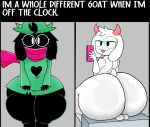 2026 anthro balls big_butt black_body black_eyes bovid butt caprine cellphone clothing darkner deltarune electronics english_text eyewear floppy_ears furu_flami genitals glasses goat half-closed_eyes hat headgear headwear hi_res holding_cellphone holding_object holding_phone horn huge_butt male mammal narrowed_eyes nude phone ralsei robe scarf solo text thick_thighs undertale_(series) white_body wide_hips wizard_hat