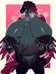 absurd_res anthro areola big_areola big_breasts big_nipples black_nipples bodily_fluids breasts breath carpallove dinosaur dromaeosaurid female green_eyes hi_res lactating leaking_breasts leaking_nipples nipples panting pregnant pregnant_anthro pregnant_female prehistoric_species red_eyes red_tail reptile sagging_breasts saurischian scalie solo tail theropod xaia_(rivetstheblue)