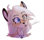 anthro big_eyes black_lips blonde_hair blue_crystal blue_eyes blue_light bust_portrait cheetah eyebrows eyelashes felid feline female fur hair jewelry lips mammal maple_isles_(maple) necklace pacheco pink_light portrait sketch solo yellow_body yellow_fur