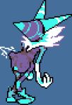 ambiguous_gender bent_legs blue_highlights blush blush_lines darkner deltarune digital_media_(artwork) faceless_character fetal_movement fur highlights_(coloring) leaning leaning_backward low_res mane miner_mate_coffee neck_tuft pixel_(artwork) pointy_ears pregnant pregnant_ambiguous purple_body solo tuft undertale_(series) unsteady werewerewire white_body white_fur