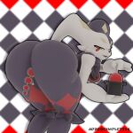 1:1 3d_(artwork) absurd_res addoncomplete86 anal anal_bead_pull anal_beads anal_beads_in_ass anal_penetration anthro black_body black_fur blush butt cheek_tuft clothing digital_media_(artwork) dupin_(pal) dupin_(seriuswolf) facial_tuft female fur hat headgear headwear hi_res huge_filesize jester magic markings multicolored_body multicolored_fur neck_tuft object_in_ass pal_(species) palmorph palworld penetration pocketpair rear_view red_markings sex_toy sex_toy_in_ass sex_toy_insertion solo top_hat tuft white_body white_fur yellow_eyes yellow_markings