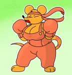 2026 absurd_res accessory anthro big_breasts boxing_gloves breasts clothing deltarune eagleknight23 female fur handwear headband headgear headwear hi_res mammal mouse murid murine orange_(deltarune) orange_body orange_fur overalls rat rodent seven_flowers short shortstack shortstack_female solo standing thefreshsig thick_thighs undertale_(series)