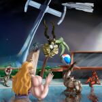 absurd_res anthro aquatic ball big_muscles canid canine clothing domestic_ferret female fish fox fur grey_body group hi_res huge_muscles human hyper hyper_muscles jumping lagomorph leporid mammal marunishkek megastructure muscular muscular_female mustelid musteline palm_tree planet plant pool_toy poolside rabbit red_body red_fur ringworld science_fiction shark sitting space spacecraft spacestation star swimming_pool swimwear thick_thighs tree true_musteline vehicle warmup weasel yellow_body yellow_fur