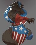 5_fingers anthro black_nose bodily_fluids bodysuit brown_body brown_fur canid canine captain_america capwolf clothed clothed_anthro clothed_male clothing colatree_dog drooling fangs fingers fur gloves handwear hi_res humanoid_hands male mammal marvel muscular muscular_anthro muscular_male mythological_canine mythological_creature mythology saliva shield skinsuit solo tail teeth tight_clothing torn_bodysuit torn_clothing torn_gloves torn_handwear torn_skinsuit werecanid werecanine werecreature werewolf