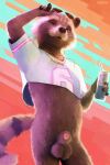 animal_genitalia anthro balls beverage beverage_can bottomless bottomless_anthro bottomless_male brown_body brown_fur can closed_sheath_slit clothed clothing container crop_top digital_media_(artwork) eyewear fully_sheathed fur genitals grand_theft_auto grand_theft_auto_vi gta_vi_cover_girl guardians_of_the_galaxy hi_res holding_can holding_container holding_eyewear holding_object holding_sunglasses jewelry looking_at_viewer male mammal marvel meme midriff navel necklace partially_clothed penis pink_sheath_slit procyonid raccoon rocket_raccoon rockstar_games sheath sheath_slit shirt sidekick solo standing sunglasses tail topwear