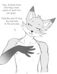  anthro canid canine dialogue dipstick_ears dipstick_limbs english_text fox looking_at_viewer male mammal monochrome mr.kitsune(naitokitsune) multicolored_ears naitokitsune open_mouth solo talking_to_viewer text 