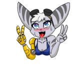  &lt;3 &lt;3_eyes ahegao anthro blue_eyes blush bodily_fluids bra breasts cleavage clothed clothing eyewear female gesture goggles lombax looking_pleasured mammal open_mouth prosthetic prosthetic_arm prosthetic_limb ratchet_and_clank rift_apart_lombax solo sony_corporation sony_interactive_entertainment stripes tears tongue tongue_out underwear v_sign video_games 