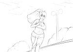  anthro bra breasts bulge cleavage clothed clothing female genitals hi_res intersex jogging latias legendary_pok&eacute;mon monochrome navel nintendo outside penis pok&eacute;mon pok&eacute;mon_(species) poking_out quin-nsfw smile solo sports_bra street_lamp tree underwear video_games 