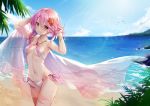  animal beach bikini bird braids clouds hika_(cross-angel) long_hair navel pink_hair ponytail sergestid_shrimp_in_tungkang sky swimsuit water wet xuan_ying 