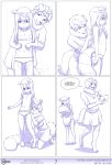  2020 aogami c_(chirmaya) canid canine canis chirmaya clothing comic covering covering_crotch covering_nipples dialogue domestic_dog embarrassed english_text female flat_chested hair hi_res mammal monochrome navel nipples panties procyonid raccoon tape_measure teenager text underwear young 