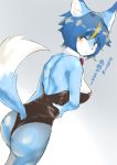  ! absurd_res anthro black_nose blonde_hair blue_body blue_fur blue_hair blush breasts bunny_costume butt canid canine clothed clothing costume female fingers fluffy fluffy_tail fox fur glistening glistening_body glistening_butt glistening_hair grey_background hair hand_on_hip hi_res iwnt2d1e kemono looking_at_viewer mammal multicolored_hair nanahoshi_suzu short_hair simple_background text white_body white_fur yellow_eyes 