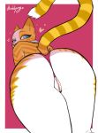  &lt;3 absurd_res anthro bent_over big_butt blue_eyes border butt clothing clothing_aside crotchless_clothing crotchless_panties crotchless_underwear felid feline female fur genitals hi_res hodalryong looking_back mammal mature_female nabi_(hodalryong) orange_body panties panties_aside pink_background pussy raised_tail simple_background solo striped_body striped_fur stripes underwear underwear_aside white_body 