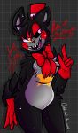  2020 animatronic anthro black_body black_fur black_sclera clothing crossgender english_text female five_nights_at_freddy&#039;s freckles freddy_fazbear&#039;s_pizzeria_simulator fur glitch_out_the_way_(artist) gloves grey_body grey_fur grey_inner_ear handwear hat headgear headwear hi_res lefty_(fnaf) machine mammal red_cheeks red_nose ribbons robot sharp_teeth signature solo standing star teeth text tuft ursid video_games 