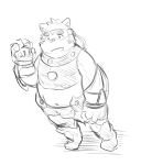  2020 anthro canid canine canis domestic_dog hi_res kemono live-a-hero male mammal mokdai monochrome overweight overweight_anthro overweight_male simple_background solo video_games visor white_background xzk 