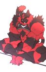 2020 anthro big_bulge big_muscles black_body black_claws black_fur bodily_fluids body_hair bulge chest_hair claws clothing fur green_eyes hi_res incineroar male matcharyu muscular muscular_anthro muscular_male nintendo nipples pink_nipples pink_nose pok&eacute;mon pok&eacute;mon_(species) red_body red_fur sitting solo striped_body striped_fur stripes sweat tight_clothing veiny_muscles video_games yellow_sclera 