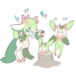  1:1 ambiguous_gender blush cervid deerfae elemental_creature fak&eacute;mon fan_character faunazon feral fingers flower flower_crown fur green_body green_eyes green_fur group happy hi_res hooved_fingers mammal pink_nose pivoted_ears plant simple_background sketch smile tree_stump unknown_artist video_games white_body white_fur 