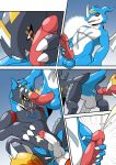  anthro bodily_fluids comic corruption cum cumshot digimon digimon_(species) digivice dragon ejaculation evolution exveemon flamedramon genital_fluids goo_(disambiguation) group hi_res lizardman_(artist) male male/male raidramon ringed_eyes teryx teryx_commodore transformation 