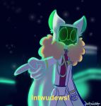  ! &gt;:3 2020 :3 ambiguous_gender angry anthro anthrofied big_ears big_eyes bottomless cape clothed clothing dialogue domestic_cat english_text featureless_crotch felid feline felis fist for_a_head fur gesture green_body green_ears green_eyes green_fur jacket just-here2draw looking_at_viewer machine mammal multicolored_body multicolored_ears multicolored_fur neon_j. night no_straight_roads object_head owo pointing robot screen screen_face screen_head smile solo standing star sweater text topwear video_games white_body white_ears white_fur 