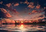  abisswalker8 absurdres chair cloud cloudy_sky commentary_request highres horizon huge_filesize no_humans ocean original outdoors power_lines reflection scenery sky station sunset water 