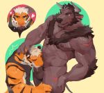  &lt;3 2020 abs anthro balls biceps bodily_fluids bovid bovine brown_body brown_fur brown_hair cattle chest_fur claws clothed clothing crouching deep_throat duo erection felid fellatio fur genitals hair hand_on_head hi_res horn hydaus male male/male mammal muscular muscular_anthro muscular_male nipples nude open_mouth oral orange_body orange_fur pantherine pecs penile penis pubes quads saliva scar sex shirt standing striped_body striped_fur stripes submissive submissive_male tank_top tiger topwear triceps 