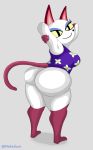  2020 animal_crossing big_butt butt clothed clothing digital_media_(artwork) domestic_cat felid feline felis female hi_res long_tail mammal nekerlum nintendo olivia_(animal_crossing) simple_background smile solo thick_thighs video_games white_body wide_hips 