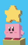  2020 absurd_res alien ambiguous_gender black_eyes blue_background crossover hi_res kirby kirby_(series) minecraft nintendo not_furry nude o_o piailustreichons pink_body pink_hands pink_skin pupils red_feet rosy_cheeks simple_background solo square square_pupils standing star super_smash_bros. super_smash_bros._ultimate video_games waddling_head 