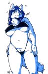  2019 anthro big_breasts bikini blue_hair breasts canid canine clothing curvy_figure female hair hi_res hodalryong mammal nipple_outline pubes simple_background solo swimwear thick_thighs voluptuous white_background wide_hips 