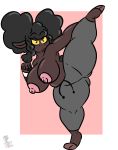  absurd_res anthro clothed clothing dark_skin female fighting_pose hi_res high_kick jogger kick kingretrokirby nintendo pok&eacute;mon pok&eacute;mon_(species) pose solo thick_thighs topless video_games wooloo 