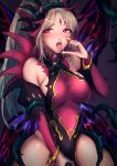  1girl bare_legs blush breasts fairy fairy_wings fellatio_gesture fire_emblem fire_emblem_heroes grey_hair jtaka large_breasts long_hair open_mouth plumeria_(fire_emblem) ponytail red_eyes sideboob silver_hair solo suggestive_fluid thighs tongue tongue_out wings 