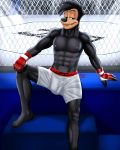  2020 4:5 abs anthro black_body black_fur boxers_(clothing) bulge canid canine canis clothing dgemporium disney domestic_dog fur gloves goof_troop hair handwear hi_res male mammal max_goof muscular muscular_anthro muscular_legs muscular_male nipples pecs sitting smile solo underwear 