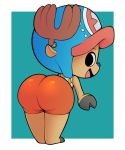 anthro antlers big_butt butt capreoline cervid ciavs clothing fur hat headgear headwear hi_res horn looking_back male mammal one_piece open_mouth reindeer simple_background solo tony_tony_chopper 