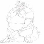  2020 anthro balls behemoth_(housamo) big_balls big_penis blush bodily_fluids clothing cum ejaculation genital_fluids genitals hoodie male monster navel obese obese_anthro obese_male overweight overweight_anthro overweight_male penis solo tokyo_afterschool_summoners topwear tora_gy underwear video_games 