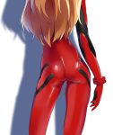  1girl arm_at_side ass ass_focus bodysuit brown_hair commentary contrapposto cowboy_shot gloves head_out_of_frame highres long_hair mrnn neon_genesis_evangelion plugsuit red_bodysuit red_gloves shikinami_asuka_langley skin_tight solo souryuu_asuka_langley 