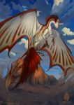  2020 absurd_res allagar ambiguous_gender claws day detailed_background digital_media_(artwork) dragon feral hi_res horn membrane_(anatomy) membranous_wings outside scalie sky solo spines western_dragon wings 