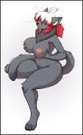  2020 anthro black_body black_fur blue_eyes breast_squeeze breasts dipstick_tail felid feline female fur hair hi_res holding_breast inverted_nipples mammal multicolored_tail nipples red_hair simple_background smile smirk solo trigger_(zkelle) white_hair wide_hips zkelle 