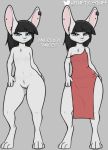  angelica_(fluffytuft) anthro black_hair blue_eyes breasts digitigrade female flat_chested fluffytuft genitals hair hi_res lagomorph leporid looking_at_viewer mammal model_sheet piercing pussy rabbit short_stack small_breasts smile smiling_at_viewer solo thick_thighs white_body 