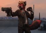  anthro black_body black_fur brown_hair canid canine canis card claws clothed clothing detailed_background eyewear fluffy fluffy_tail fur glasses gun hair handgun holding_object holding_weapon male mammal multicolored_body multicolored_fur necktie pistol ranged_weapon red_body red_fur solo tashalisets weapon white_body white_fur wolf yellow_eyes 