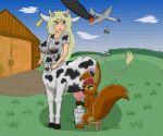  aircraft airplane bomb bovid bovine breasts cattle duo_focus explosives farm female feral group hybrid mammal miyuka tama-tama taur 