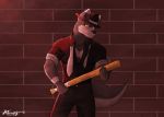  adricovy anthro baseball_bat bat_(object) canid canine canis clothed clothing domestic_dog formal_wear gangster headgear headwear husky male mammal mobster multicolored_ears nordic_sled_dog simple_background solo spitz 