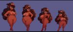  big_breasts big_butt biggsoft blue_eyes breasts brown_hair butt curvy_figure dark_skin elf female genitals hair hair_hand hi_res humanoid humanoid_pointy_ears long_hair navel nipples not_furry nude pussy short_stack shrinking simple_background size_transformation slightly_chubby solo thick_thighs transformation voluptuous wide_hips 