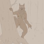  1:1 anthro big_breasts breasts canid canine canis female forest genitals hi_res mammal nipples pubes pussy solo tree upai were werecanid werecanine werewolf 