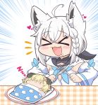  &gt;_&lt; 2girls ahoge animal_ears blonde_hair blush chibi commentary_request emphasis_lines fork fox_ears fox_girl futon holding holding_fork holding_knife hololive horns knife matarou_(matarou072) multiple_girls open_mouth sheep_horns shirakami_fubuki sleeping tsunomaki_watame virtual_youtuber white_hair you_gonna_get_eaten zzz 