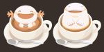  blush brown_background coffee coffee_mug commentary cup food gen_2_pokemon in_food mug muted_color no_humans plate pokemon pokemon_(game) pokemon_gsc quagsire rizu_(rizunm) sepia simple_background smile spoon symbol_commentary wooper 