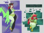  big_breasts big_butt blush breasts butt cleavage clothed clothing english_text eyewear female glasses goblin hair hi_res huge_butt humanoid kawma not_furry red_hair short_stack solo text thick_thighs transformation translucent translucent_clothing 