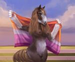  absurd_res almatea anthro breasts equid equine female field flag fluffy genitals hair hi_res horse lesbian_pride_colors lgbt_pride mammal nature pride_colors pussy solo 