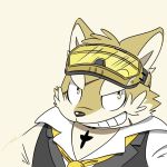  1:1 2020 anthro canid canine canis clothing domestic_dog enma_dororon hi_res kemono live-a-hero male mammal procy shirt simple_background solo topwear video_games visor 
